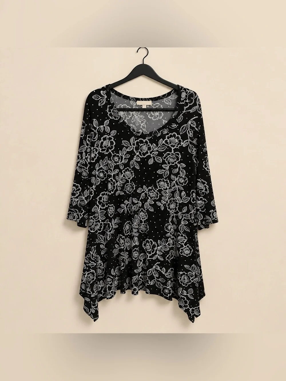 Woman Within 1x 22/24 Black Floral Scoop Neck Polyester Spandex Dress or Tunic